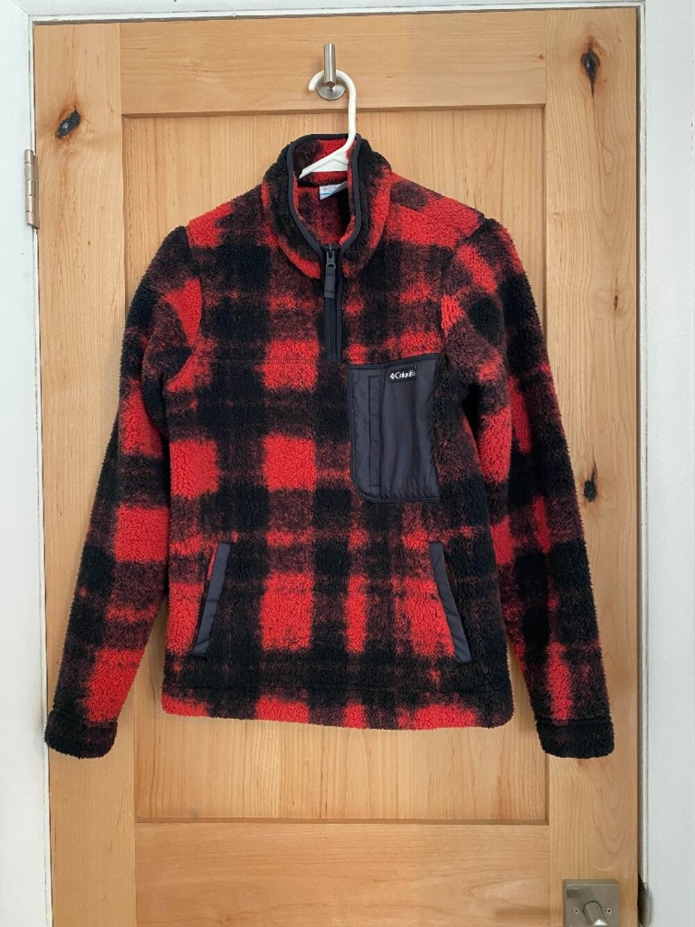 Columbia Women's West Bend Quarter Zip Red Plaid Fleece Pullover Medium NWOT